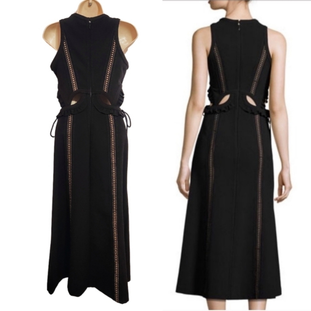 Self Portrait Black Nude Lace Ruffle Midi Fit And Flare Dress Size 4 - Picture 6 of 12